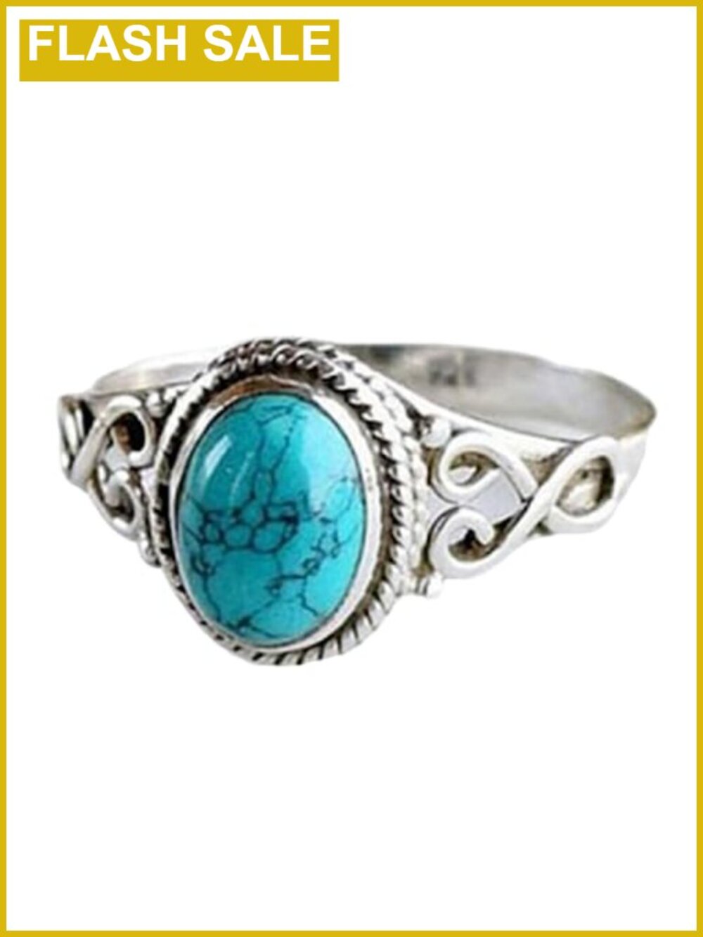 Vintage 925 Sterling Silver Turquoise Oval Ring Bezel Solitaire